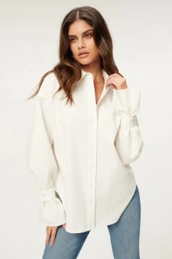 GOOD AMERICAN TABBED POPLIN SHIRT | WHITE001