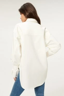 GOOD AMERICAN TABBED POPLIN SHIRT | WHITE001