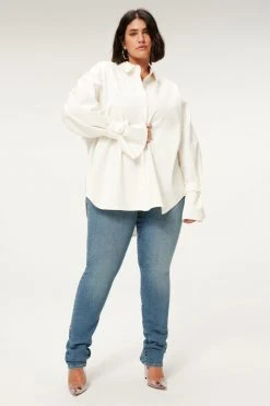 GOOD AMERICAN TABBED POPLIN SHIRT | WHITE001