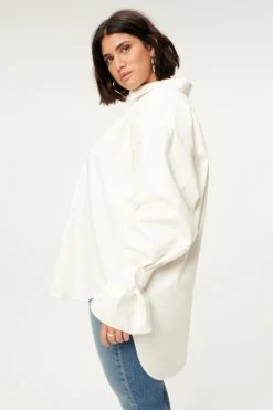 GOOD AMERICAN TABBED POPLIN SHIRT | WHITE001