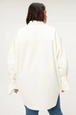 GOOD AMERICAN TABBED POPLIN SHIRT | WHITE001