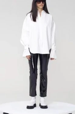 GOOD AMERICAN TABBED POPLIN SHIRT | WHITE001