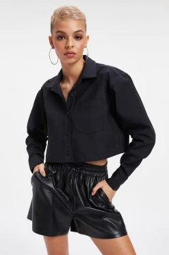 GOOD AMERICAN THE GOOD SHIRT CROPPED | BLACK001