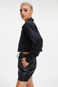 GOOD AMERICAN THE GOOD SHIRT CROPPED | BLACK001