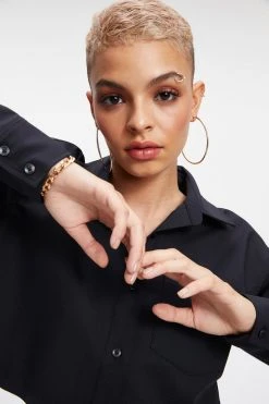 GOOD AMERICAN THE GOOD SHIRT CROPPED | BLACK001