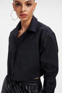 GOOD AMERICAN THE GOOD SHIRT CROPPED | BLACK001