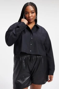 GOOD AMERICAN THE GOOD SHIRT CROPPED | BLACK001