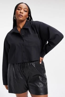 GOOD AMERICAN THE GOOD SHIRT CROPPED | BLACK001