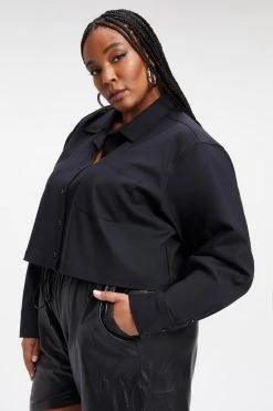 GOOD AMERICAN THE GOOD SHIRT CROPPED | BLACK001