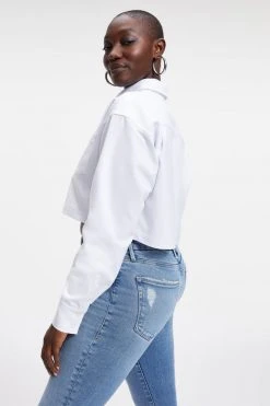 GOOD AMERICAN THE GOOD SHIRT CROPPED | WHITE001