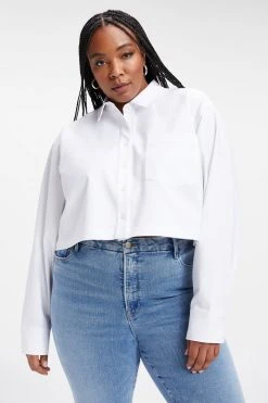 GOOD AMERICAN THE GOOD SHIRT CROPPED | WHITE001