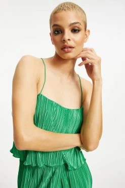 GOOD AMERICAN Tops ALWAYS FITS PLISSÉ CROP CAMI | SUMMER GREEN002