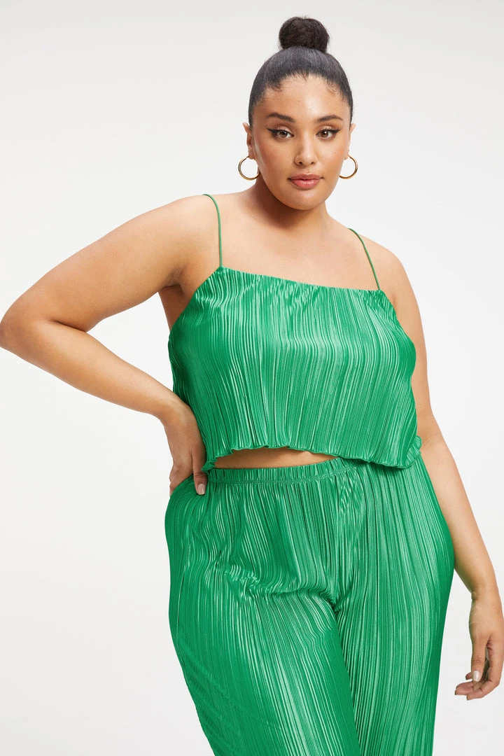 Wholesale 🛒 GOOD AMERICAN Tops ALWAYS FITS PLISSÉ CROP CAMI | SUMMER GREEN002 💯 6 GOOD AMERICAN Tops ALWAYS FITS PLISSÉ CROP CAMI | SUMMER GREEN002
