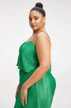 Wholesale 🛒 GOOD AMERICAN Tops ALWAYS FITS PLISSÉ CROP CAMI | SUMMER GREEN002 💯 18 GOOD AMERICAN Tops ALWAYS FITS PLISSÉ CROP CAMI | SUMMER GREEN002