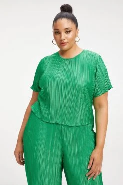 GOOD AMERICAN Tops ALWAYS FITS PLISSÉ TOP | SUMMER GREEN002