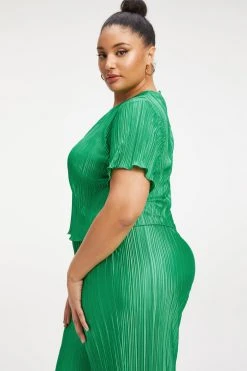 GOOD AMERICAN Tops ALWAYS FITS PLISSÉ TOP | SUMMER GREEN002