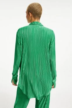 GOOD AMERICAN ALWAYS FITS PLISSÉ SHIRT | SUMMER GREEN002