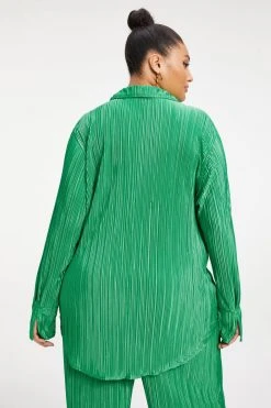 GOOD AMERICAN ALWAYS FITS PLISSÉ SHIRT | SUMMER GREEN002