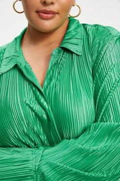 GOOD AMERICAN ALWAYS FITS PLISSÉ SHIRT | SUMMER GREEN002