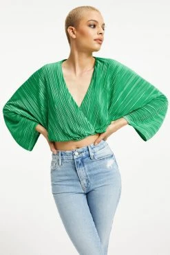 New 👍 GOOD AMERICAN ALWAYS FITS PLISSÉ SCULPTED TOP | SUMMER GREEN002 Tops 🧨 16 GOOD AMERICAN ALWAYS FITS PLISSÉ SCULPTED TOP | SUMMER GREEN002 Tops