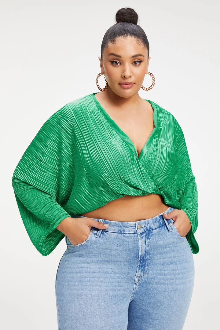 New 👍 GOOD AMERICAN ALWAYS FITS PLISSÉ SCULPTED TOP | SUMMER GREEN002 Tops 🧨 1 GOOD AMERICAN ALWAYS FITS PLISSÉ SCULPTED TOP | SUMMER GREEN002 Tops
