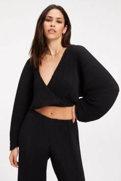 GOOD AMERICAN ALWAYS FITS PLISSÉ SCULPTED TOP | BLACK001 Tops