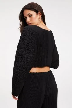 GOOD AMERICAN ALWAYS FITS PLISSÉ SCULPTED TOP | BLACK001 Tops
