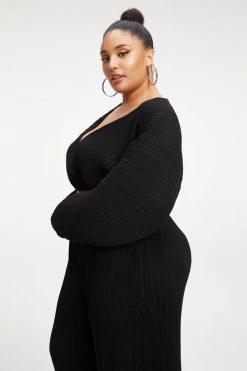 GOOD AMERICAN ALWAYS FITS PLISSÉ SCULPTED TOP | BLACK001 Tops