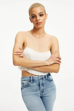 GOOD AMERICAN Tops ALWAYS FITS PLISSÉ CROP CAMI | IVORY001