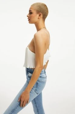 GOOD AMERICAN Tops ALWAYS FITS PLISSÉ CROP CAMI | IVORY001