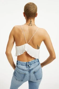 GOOD AMERICAN Tops ALWAYS FITS PLISSÉ CROP CAMI | IVORY001