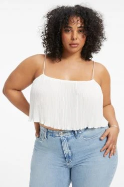 GOOD AMERICAN Tops ALWAYS FITS PLISSÉ CROP CAMI | IVORY001