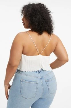 GOOD AMERICAN Tops ALWAYS FITS PLISSÉ CROP CAMI | IVORY001