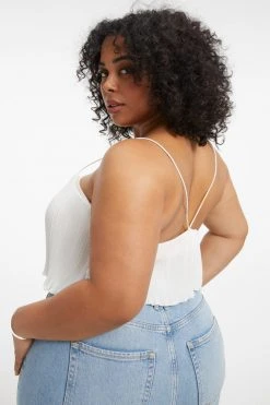 GOOD AMERICAN Tops ALWAYS FITS PLISSÉ CROP CAMI | IVORY001