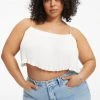 GOOD AMERICAN Tops ALWAYS FITS PLISSÉ CROP CAMI | IVORY001