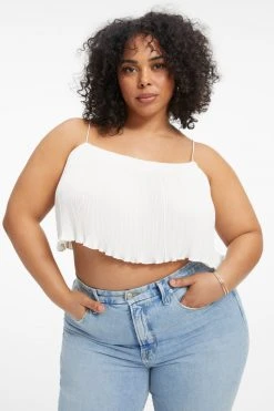GOOD AMERICAN Tops ALWAYS FITS PLISSÉ CROP CAMI | IVORY001