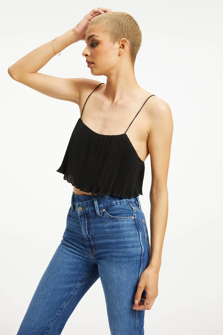 Promo 🔔 GOOD AMERICAN ALWAYS FITS PLISSÉ CROP CAMI | BLACK001 Tops 👏 3 GOOD AMERICAN ALWAYS FITS PLISSÉ CROP CAMI | BLACK001 Tops