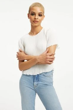 GOOD AMERICAN ALWAYS FITS PLISSÉ TOP | IVORY001