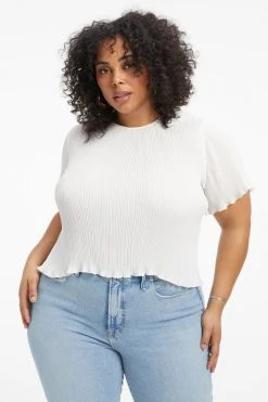 GOOD AMERICAN ALWAYS FITS PLISSÉ TOP | IVORY001