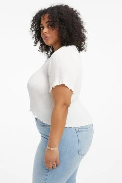 GOOD AMERICAN ALWAYS FITS PLISSÉ TOP | IVORY001