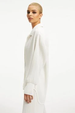 GOOD AMERICAN ALWAYS FITS PLISSÉ SHIRT | IVORY001