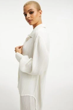 GOOD AMERICAN ALWAYS FITS PLISSÉ SHIRT | IVORY001