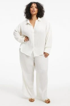 GOOD AMERICAN ALWAYS FITS PLISSÉ SHIRT | IVORY001