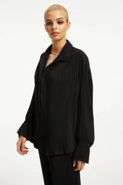 Coupon 😍 GOOD AMERICAN Tops ALWAYS FITS PLISSÉ SHIRT | BLACK001 ❤️ 8 GOOD AMERICAN Tops ALWAYS FITS PLISSÉ SHIRT | BLACK001