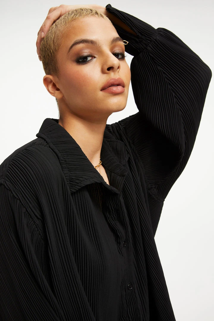 Coupon 😍 GOOD AMERICAN Tops ALWAYS FITS PLISSÉ SHIRT | BLACK001 ❤️ 1 GOOD AMERICAN Tops ALWAYS FITS PLISSÉ SHIRT | BLACK001