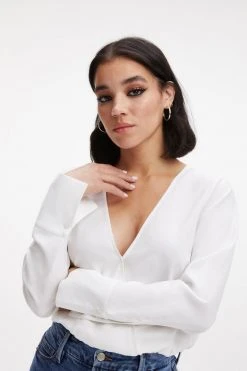 GOOD AMERICAN WOVEN WRAP TOP | IVORY001 Tops