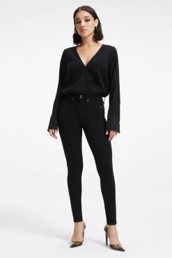 GOOD AMERICAN WOVEN WRAP TOP | BLACK001