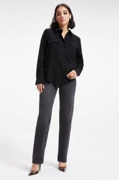 GOOD AMERICAN Tops FLAP POCKET SHIRT | BLACK001