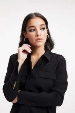 GOOD AMERICAN Tops FLAP POCKET SHIRT | BLACK001