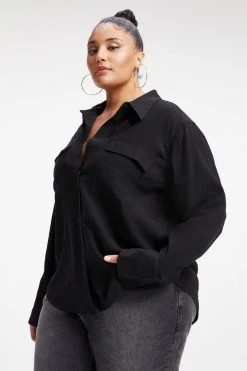 GOOD AMERICAN Tops FLAP POCKET SHIRT | BLACK001